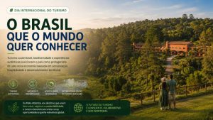 Blog Ambiental • Casal contempla paisagem da Mata Atlântica em destino de turismo sustentável durante o Dia Internacional do Turismo.